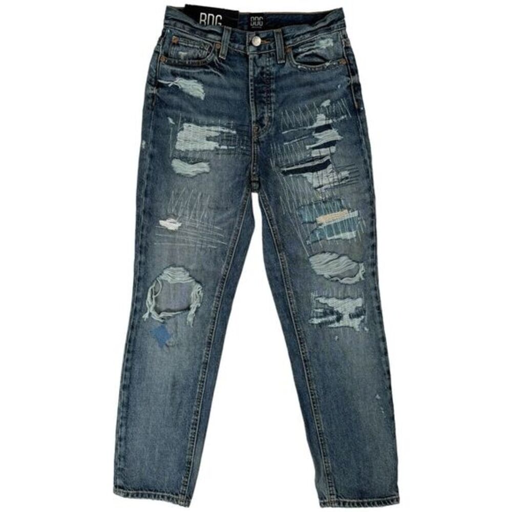 NWT BDG Jeans Size 25 High Rise Straight Leg Patchwork Destroyed Grunge Skater